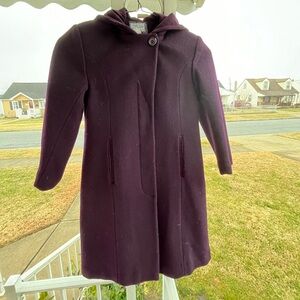 VTG Rothschild Hide-Away Button Down Hooded Wool Coat Girls Size 8 - Deep Purple